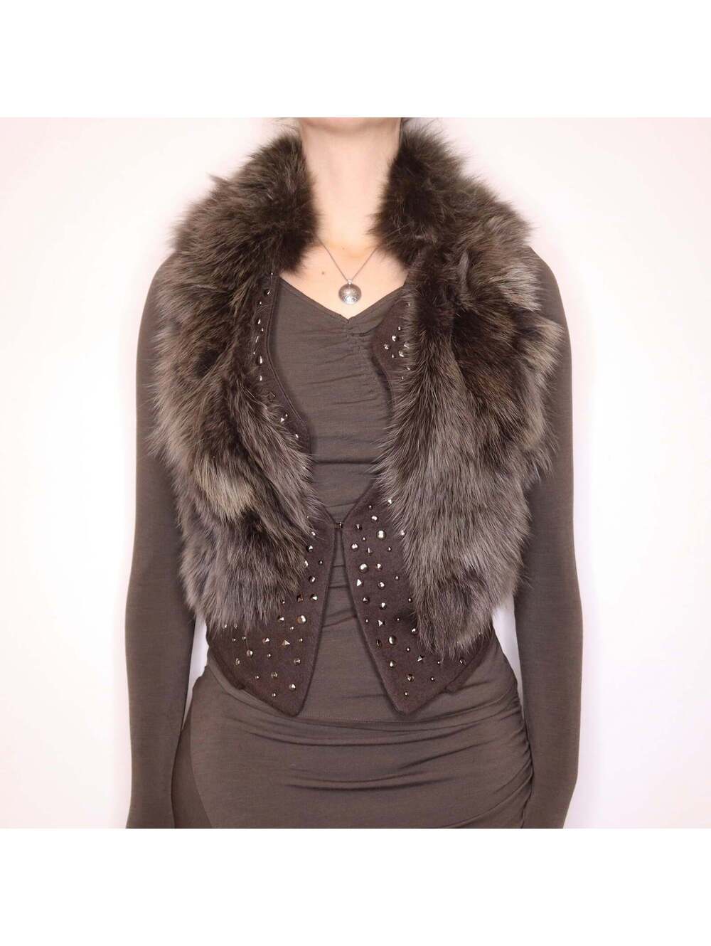 Y2K Brown Fox Fur Vest (S)